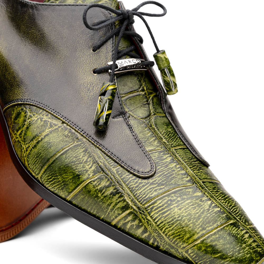 Anzio Genuine Alligator and Calfskin Dress Derby Shoes Rustic Green