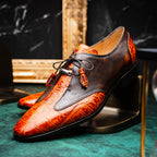 Anzio Genuine Alligator and Calfskin Dress Derby's Shoes Rustic Brandy
