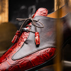Anzio Rustic Genuine Alligator and Calfskin Leather Dress Derby's Shoes Cognac