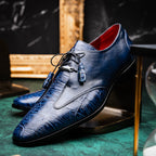 Anzio Genuine Alligator and Calfskin Leather Dress Derby's Shoes Blue Jeans