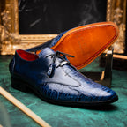Anzio Genuine Alligator and Calfskin Leather Dress Derby's Shoes Blue Jeans