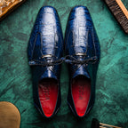 Anzio Genuine Alligator and Calfskin Leather Dress Derby's Shoes Blue Jeans