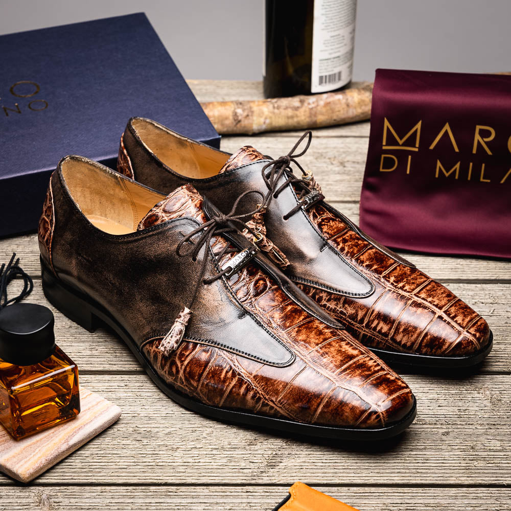 Anzio Genuine Alligator and Classic Calfskin Dress Oxford Shoes Rustic Orix