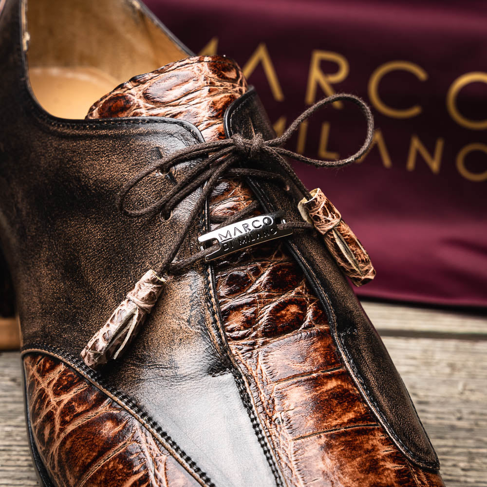 Anzio Genuine Alligator and Classic Calfskin Dress Oxford Shoes Rustic Orix