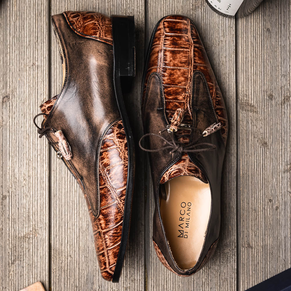 Anzio Genuine Alligator and Classic Calfskin Dress Oxford Shoes Rustic Orix