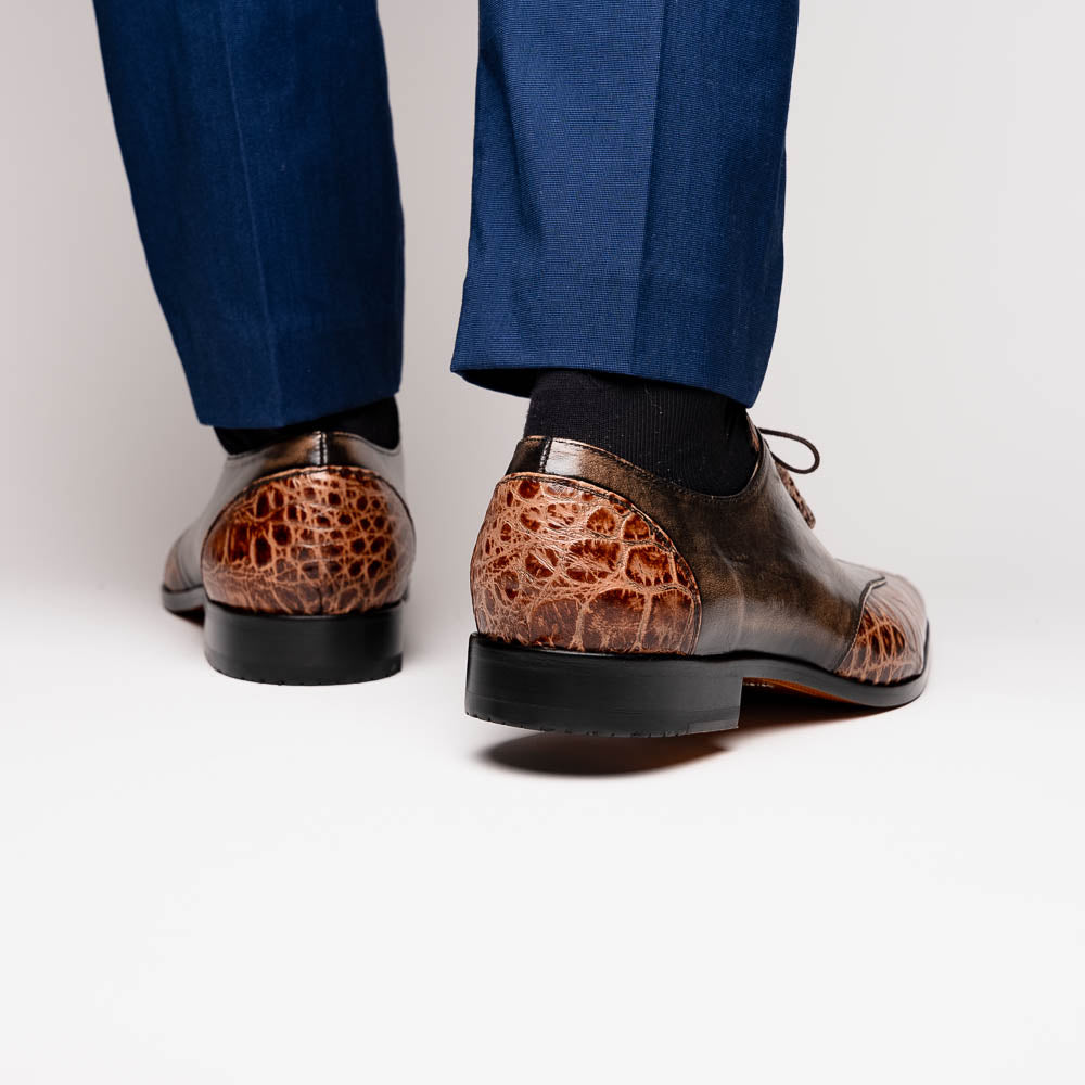 Anzio Genuine Alligator and Classic Calfskin Dress Oxford Shoes Rustic Orix