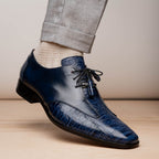 Anzio Genuine Alligator and Calfskin Leather Dress Derby's Shoes Blue Jeans