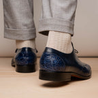 Anzio Genuine Alligator and Calfskin Leather Dress Derby's Shoes Blue Jeans