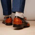 Anzio Genuine Alligator and Calfskin Dress Derby's Shoes Rustic Brandy