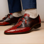 Anzio Rustic Genuine Alligator and Calfskin Leather Dress Derby's Shoes Cognac
