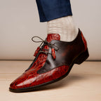 Anzio Rustic Genuine Alligator and Calfskin Leather Dress Derby's Shoes Cognac