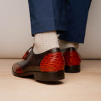 Anzio Rustic Genuine Alligator and Calfskin Leather Dress Derby's Shoes Cognac