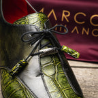 Anzio Genuine Alligator and Calfskin Dress Derby Shoes Rustic Green