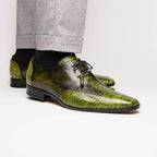 Anzio Genuine Alligator and Calfskin Dress Derby Shoes Rustic Green