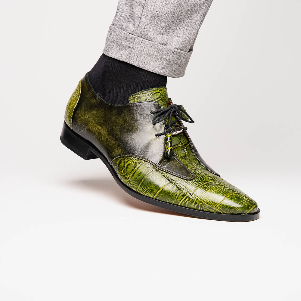 Anzio Genuine Alligator and Calfskin Dress Derby Shoes Rustic Green