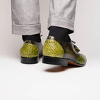 Anzio Genuine Alligator and Calfskin Dress Derby Shoes Rustic Green