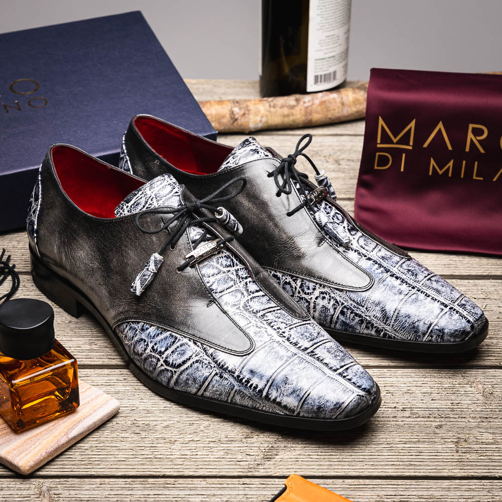 Anzio Genuine Alligator & Calfskin Dress Derby's Shoes Newspaper