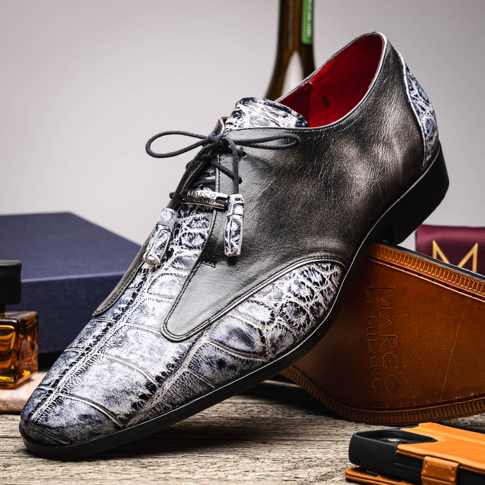 Anzio Genuine Alligator & Calfskin Dress Derby's Shoes Newspaper