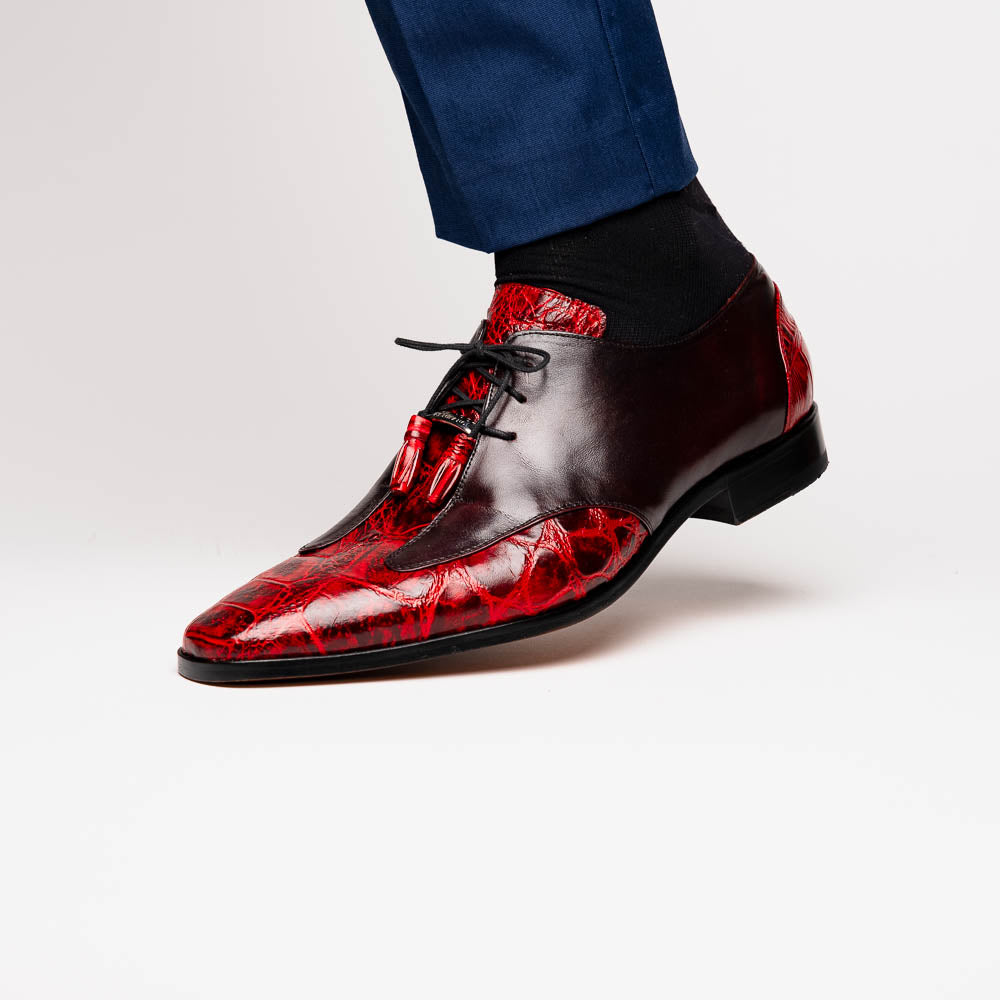 Anzio Genuine Alligator and Classic Calfskin Dress Shoes BlackCherry