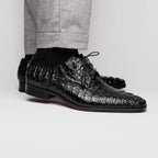 Apricena Genuine Caiman Crocodile Dress Derby's Shoes Black