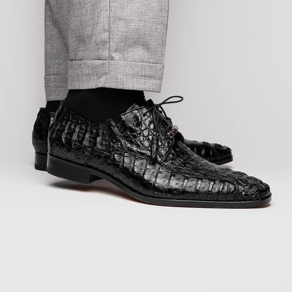 Apricena Genuine Caiman Crocodile Dress Derby's Shoes Black