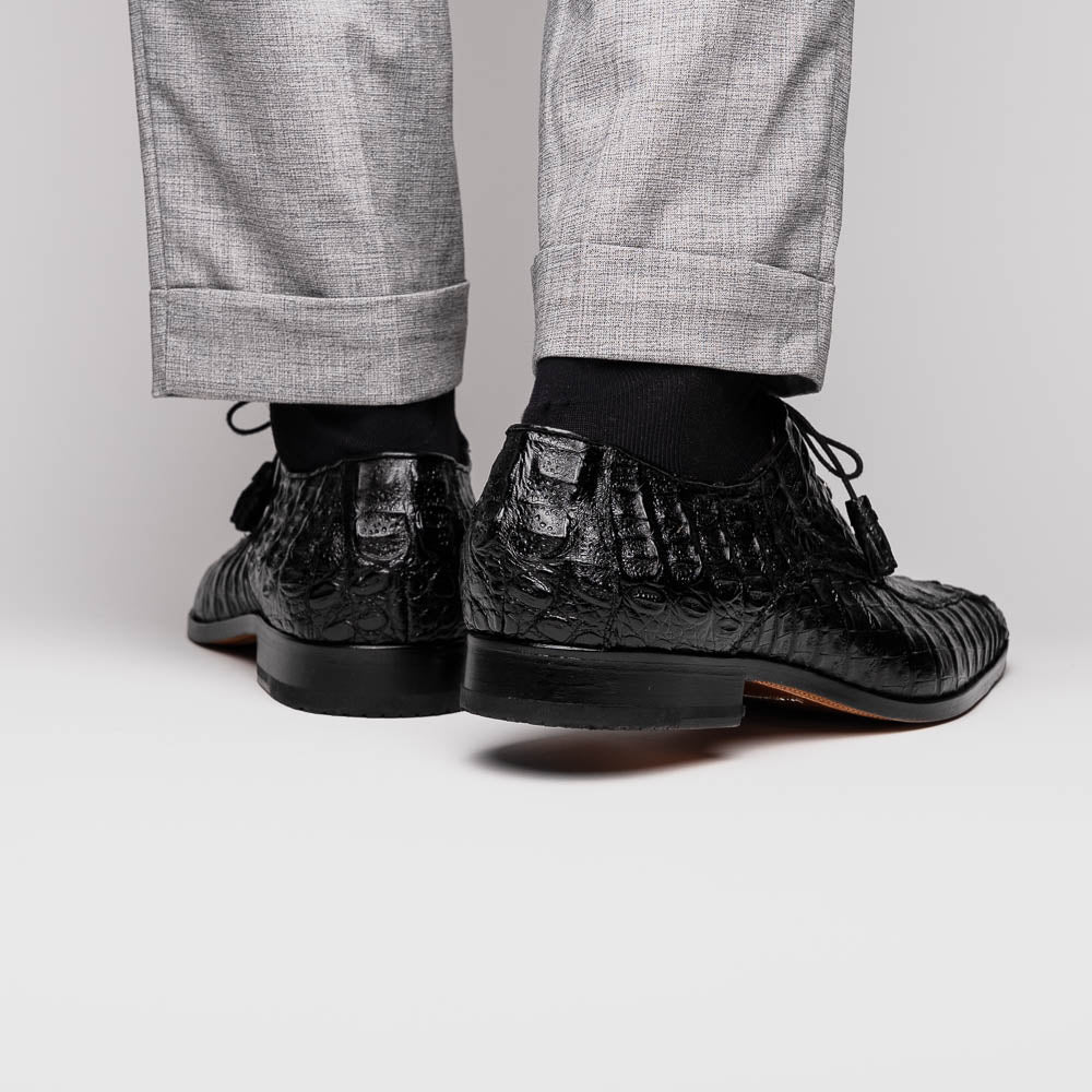 Apricena Genuine Caiman Crocodile Dress Derby's Shoes Black