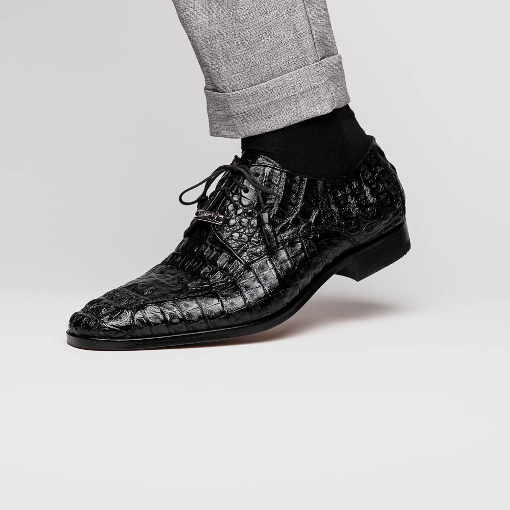 Apricena Genuine Caiman Crocodile Dress Derby's Shoes Black