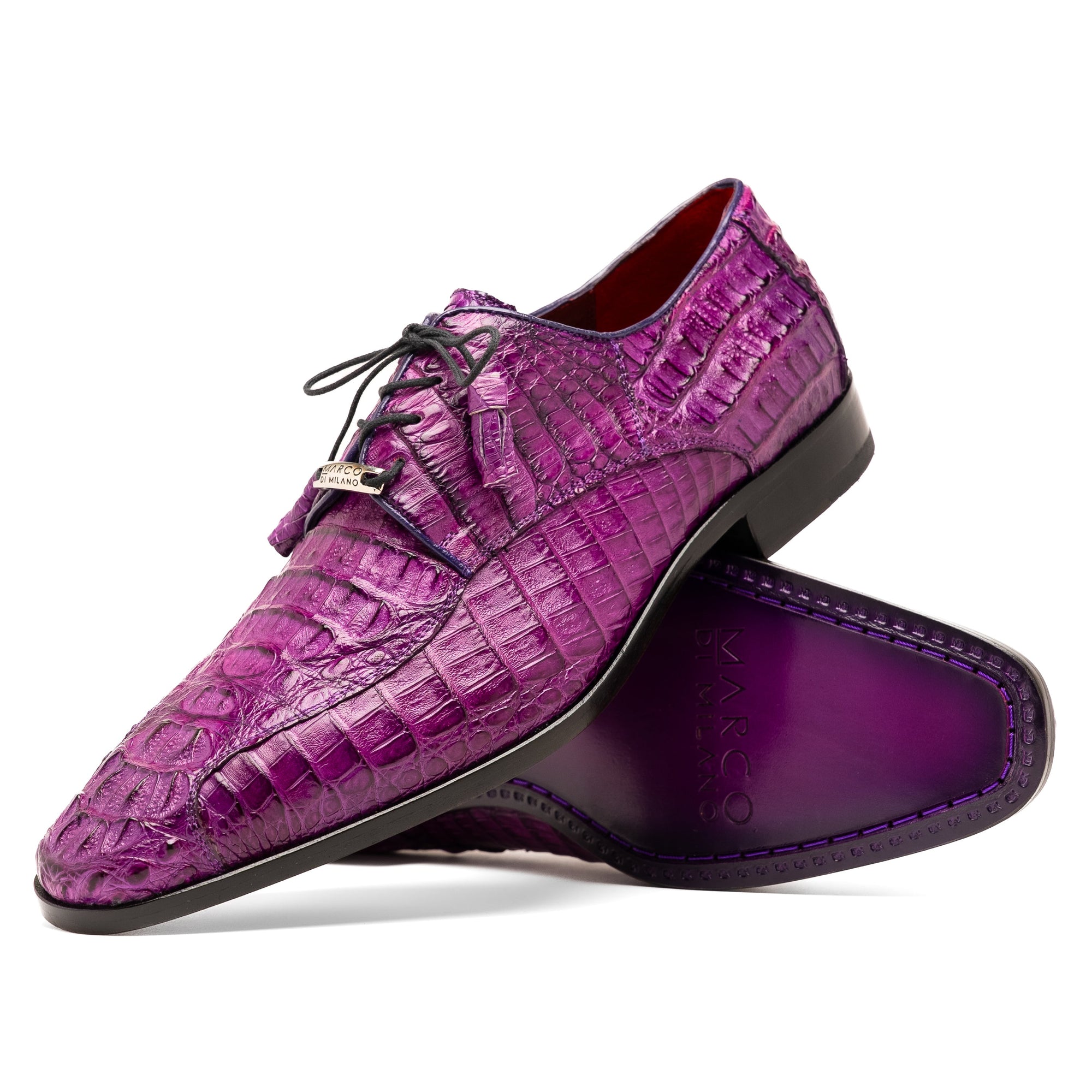 Apricena Genuine Caiman Crocodile Dress Derby's Shoes  Purple