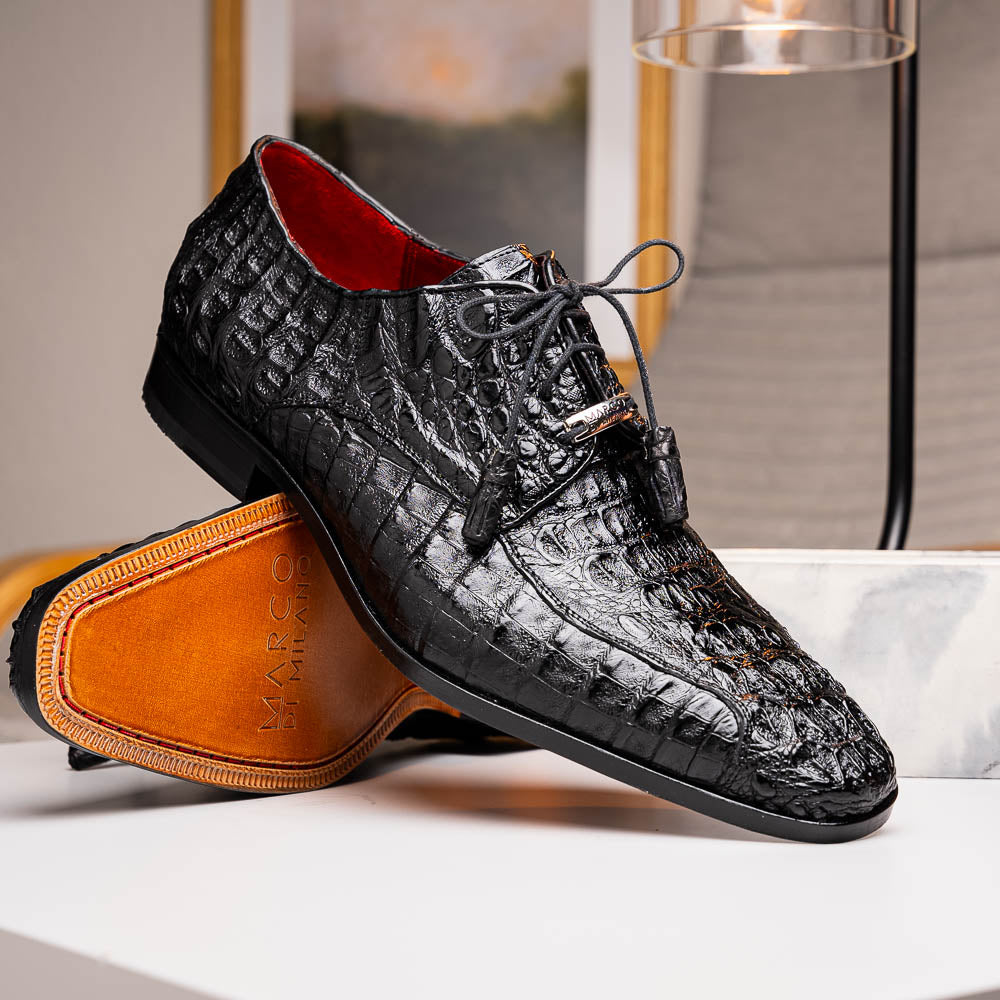 Apricena Genuine Caiman Crocodile Dress Derby's Shoes Black