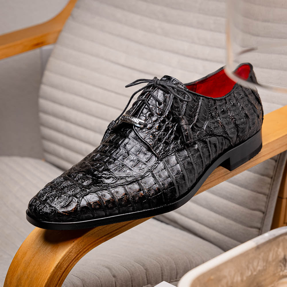 Apricena Genuine Caiman Crocodile Dress Derby's Shoes Black