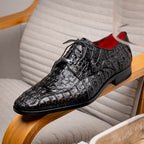 Apricena Genuine Caiman Crocodile Dress Derby's Shoes Black