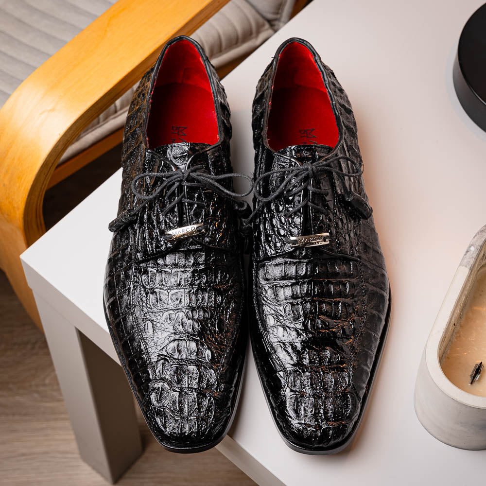 Apricena Genuine Caiman Crocodile Dress Derby's Shoes Black