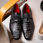 Apricena Genuine Caiman Crocodile Dress Derby's Shoes Black