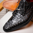 Apricena Genuine Caiman Crocodile Dress Derby's Shoes Black