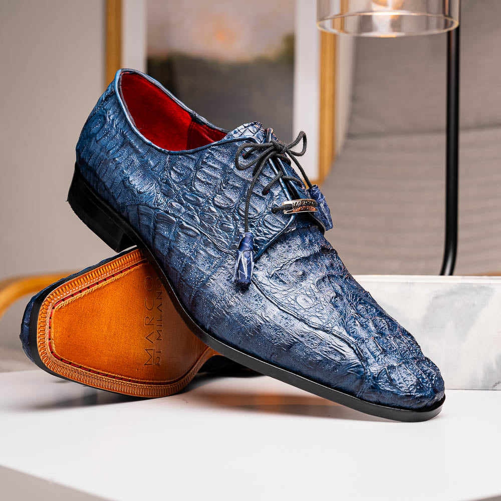Apricena Genuine Caiman Crocodile Dress Derby's Shoes Navy
