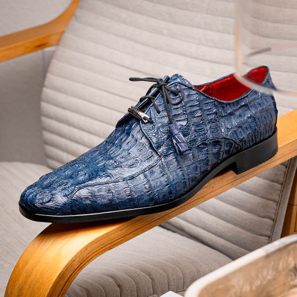 Apricena Genuine Caiman Crocodile Dress Derby's Shoes Navy