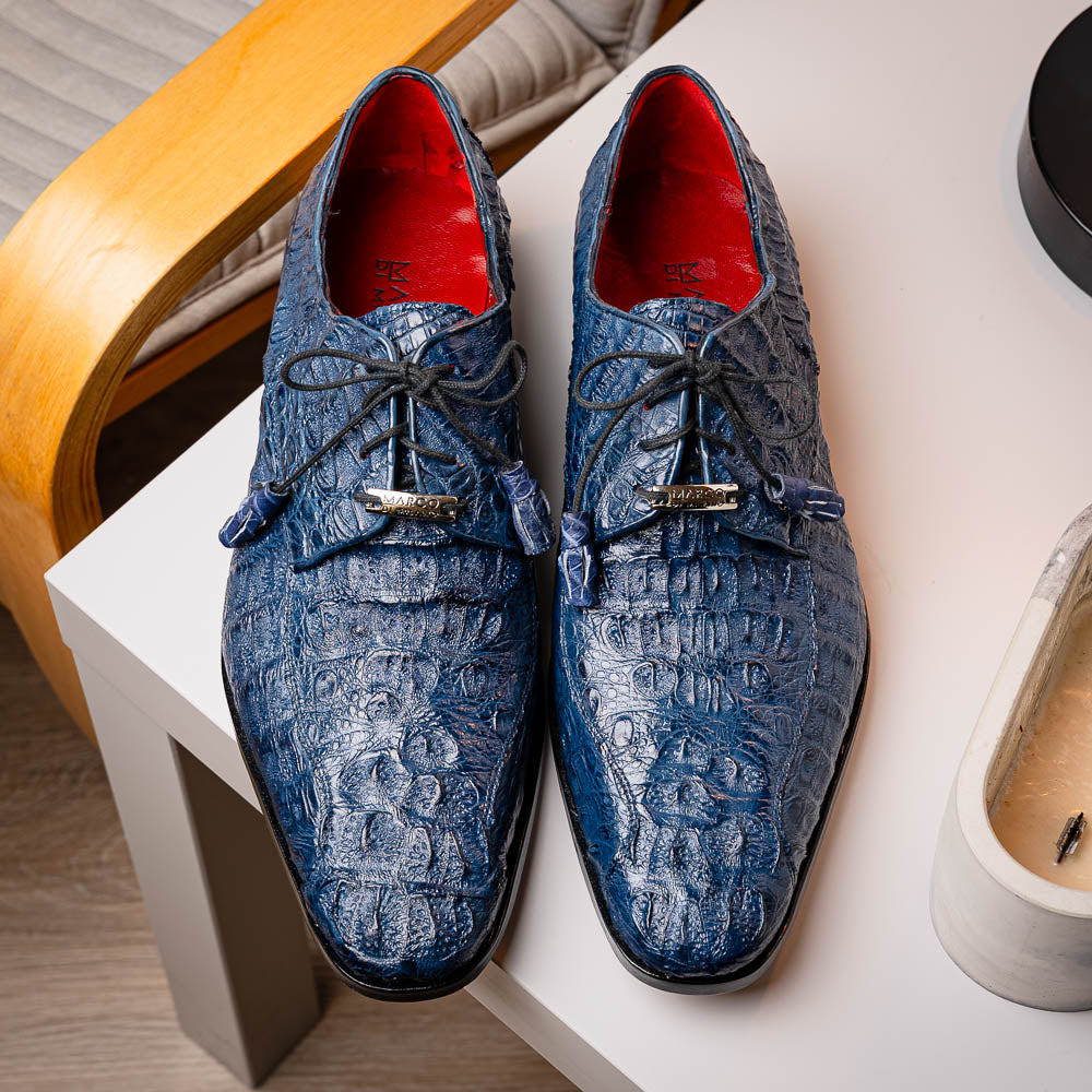 Apricena Genuine Caiman Crocodile Dress Derby's Shoes Navy