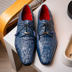 Apricena Genuine Caiman Crocodile Dress Derby's Shoes Navy