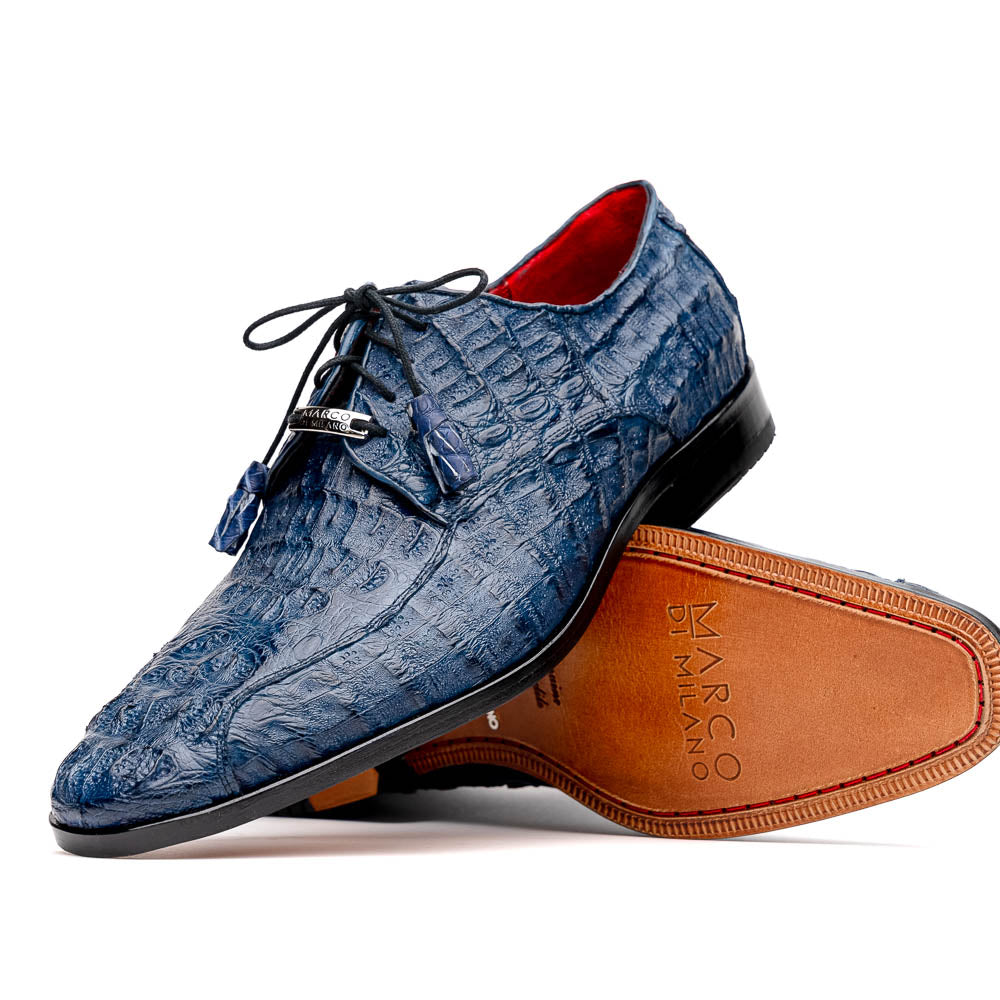 Apricena Genuine Caiman Crocodile Dress Derby's Shoes Navy