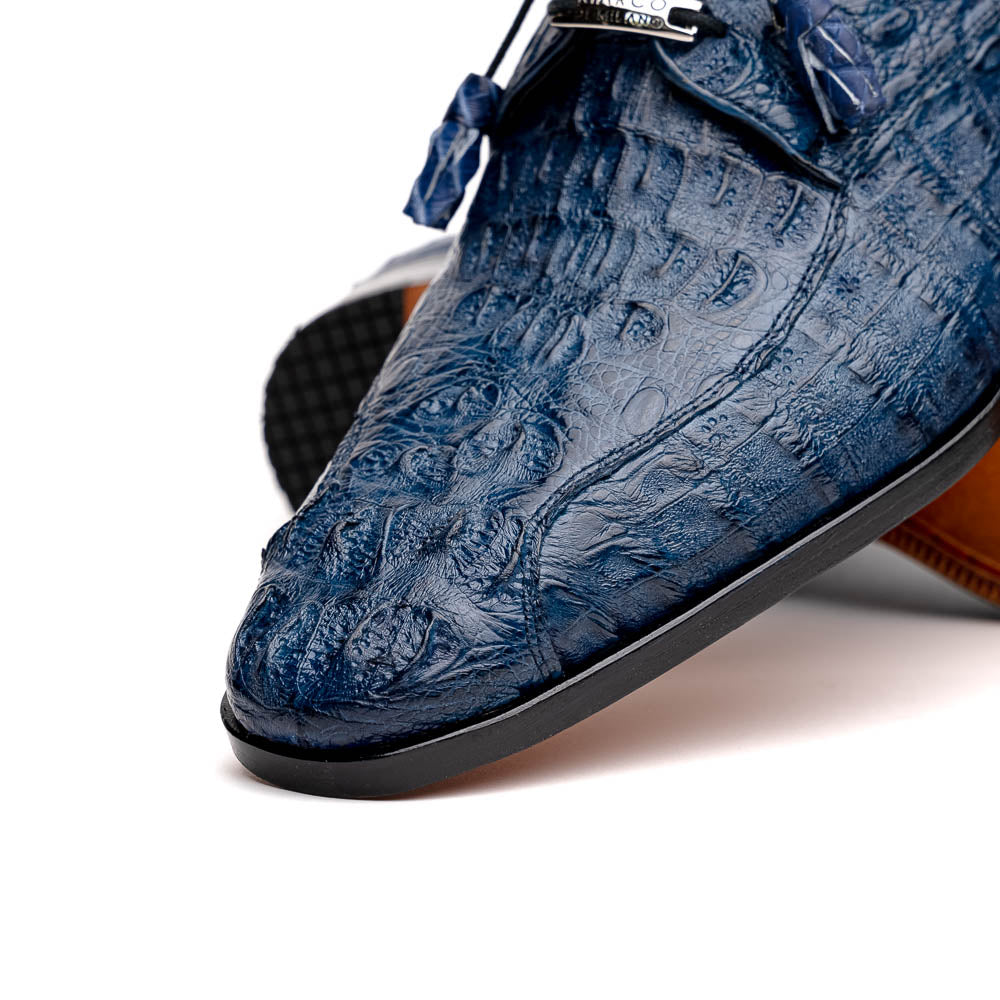 Apricena Genuine Caiman Crocodile Dress Derby's Shoes Navy