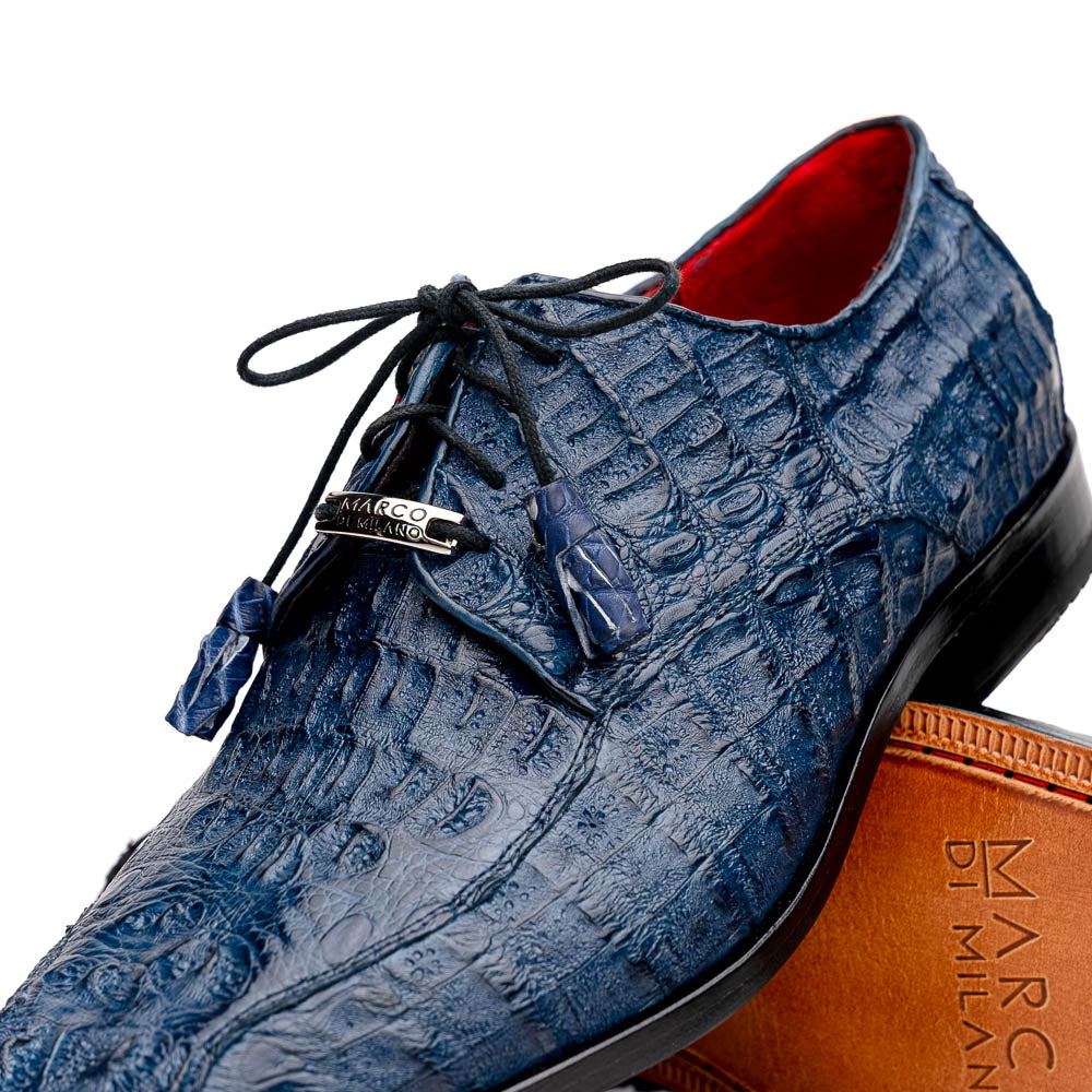 Apricena Genuine Caiman Crocodile Dress Derby's Shoes Navy