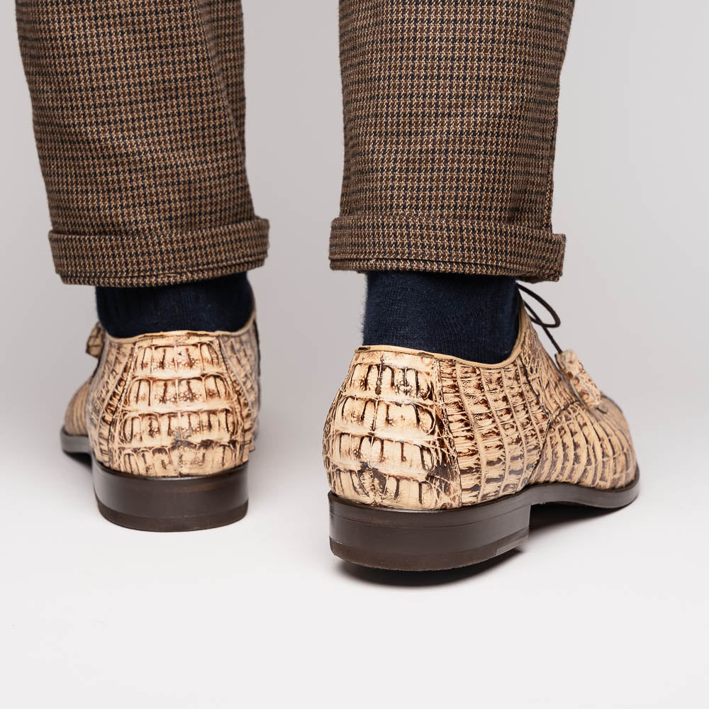 Apricena Genuine caiman Crocodile Dress Derby's Lace Up Rustic Orix