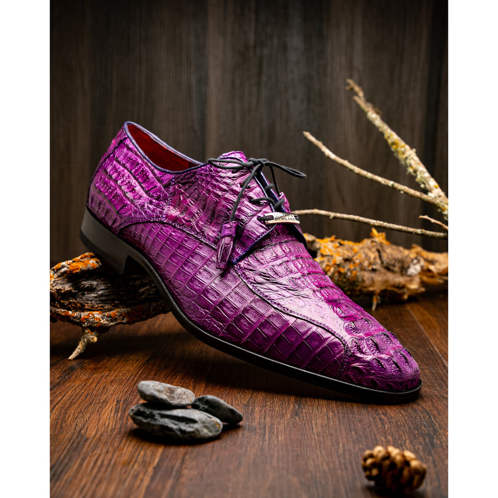 Apricena Genuine Caiman Crocodile Dress Derby's Shoes  Purple