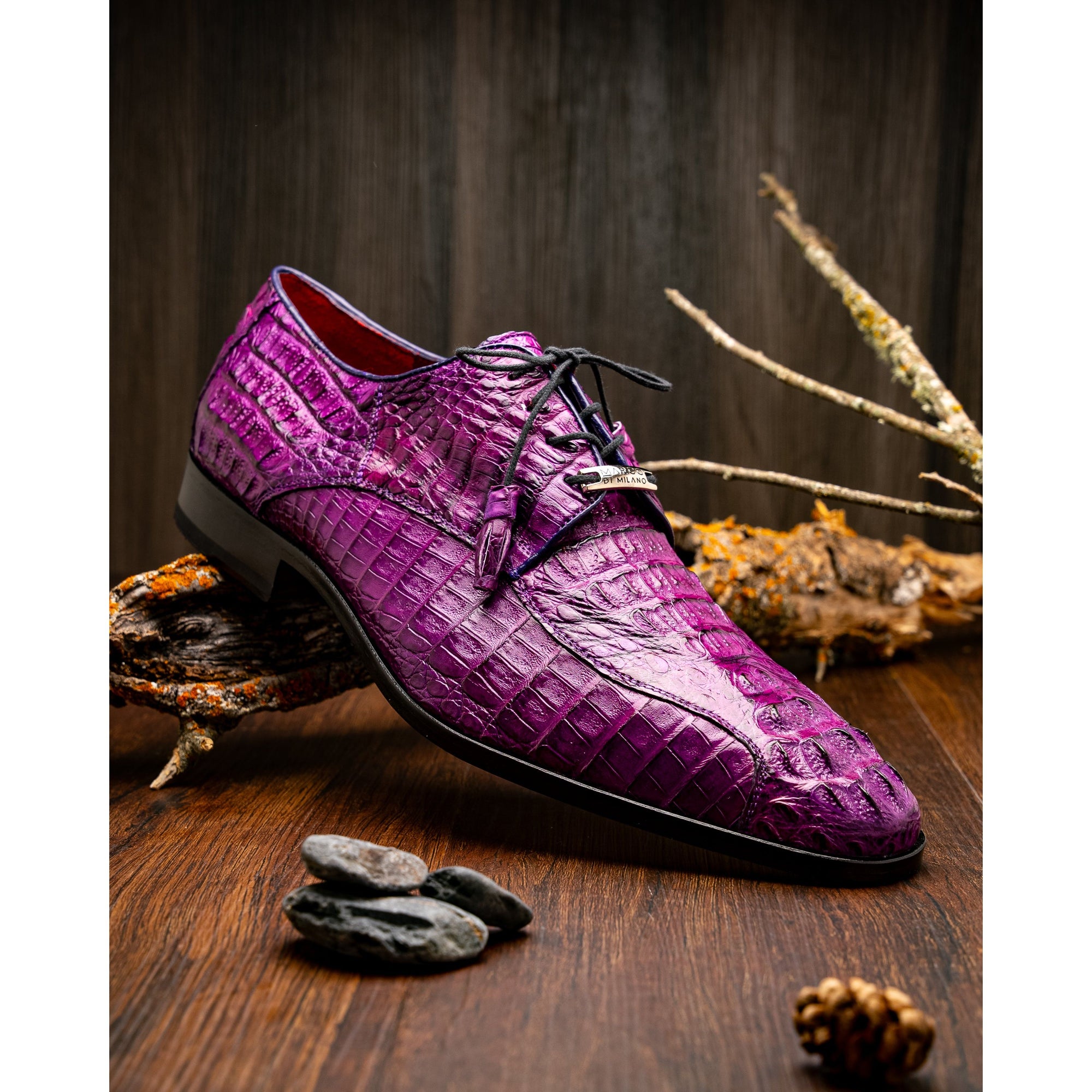 Apricena Genuine Caiman Crocodile Dress Derby's Shoes  Purple