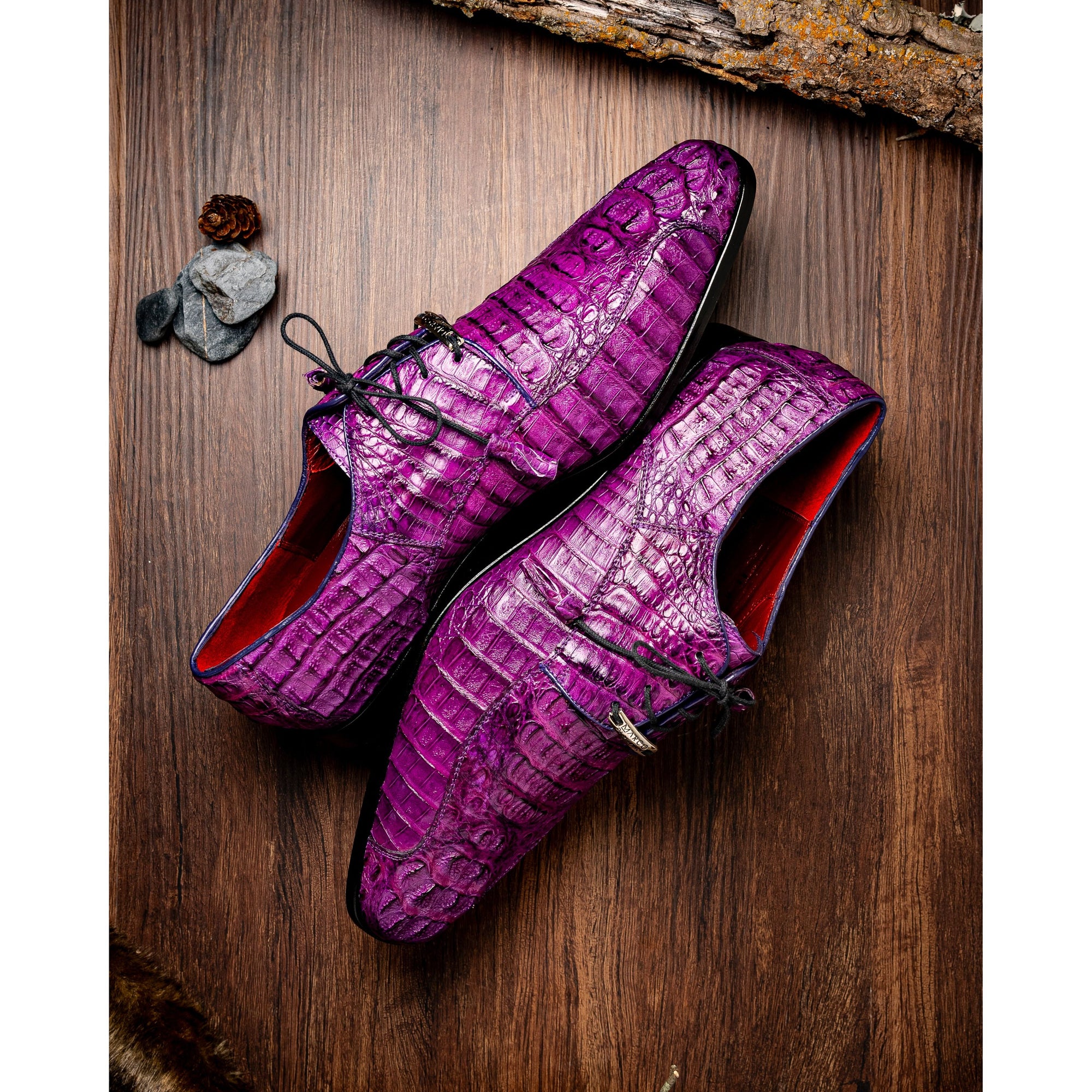 Apricena Genuine Caiman Crocodile Dress Derby's Shoes  Purple