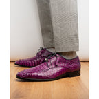 Apricena Genuine Caiman Crocodile Dress Derby's Shoes  Purple