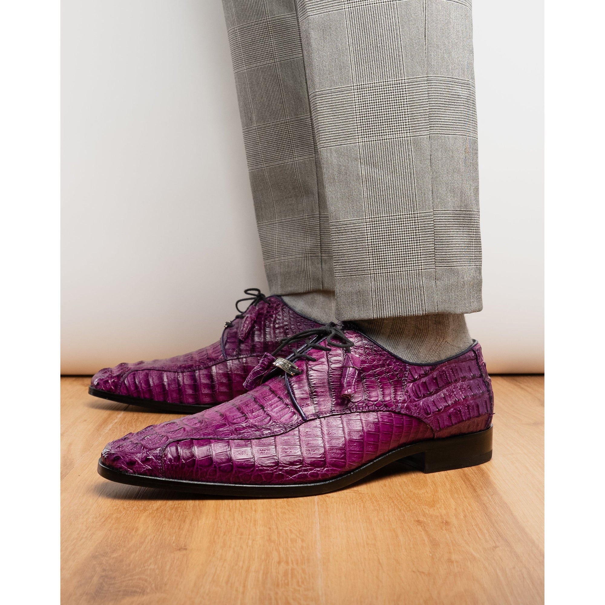 Apricena Genuine Caiman Crocodile Dress Derby's Shoes  Purple