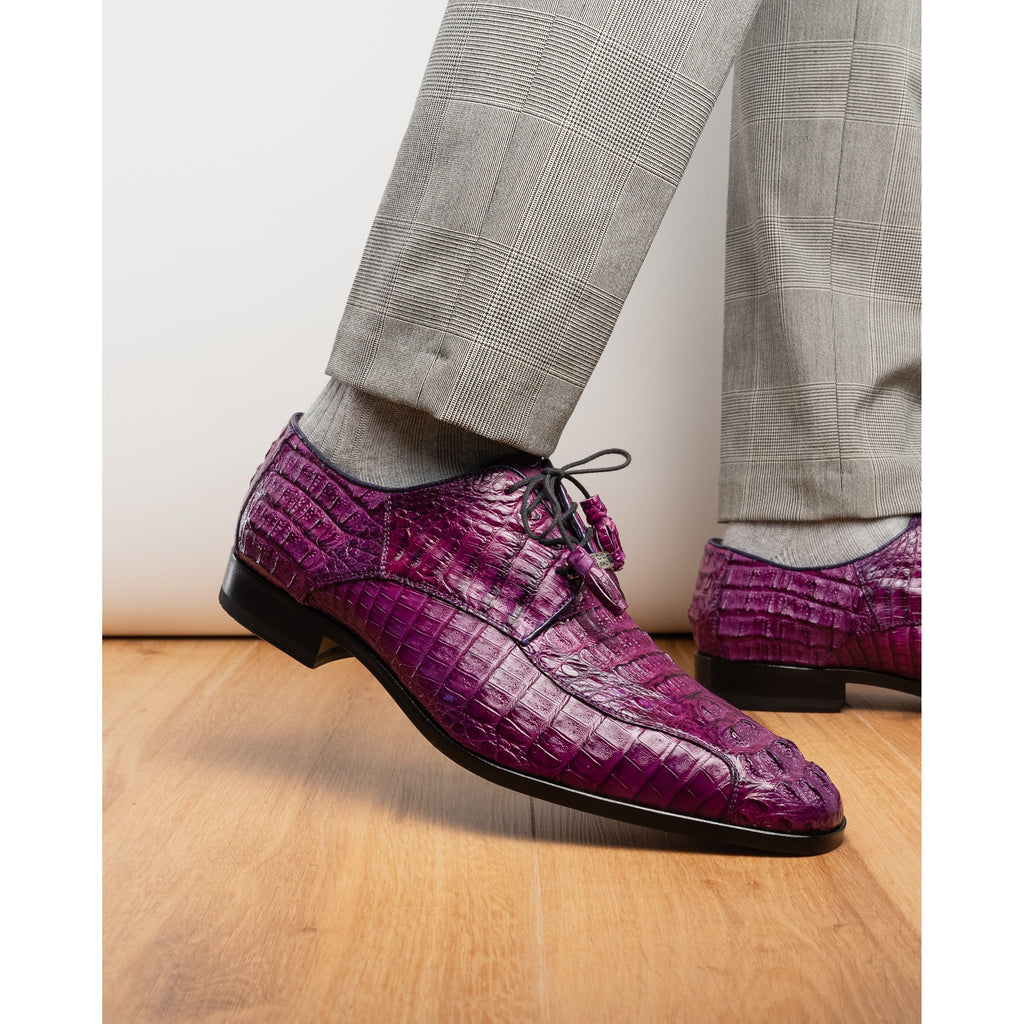 Apricena Genuine Caiman Crocodile Dress Derby's Shoes  Purple