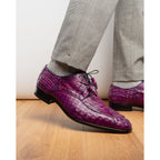 Apricena Genuine Caiman Crocodile Dress Derby's Shoes  Purple