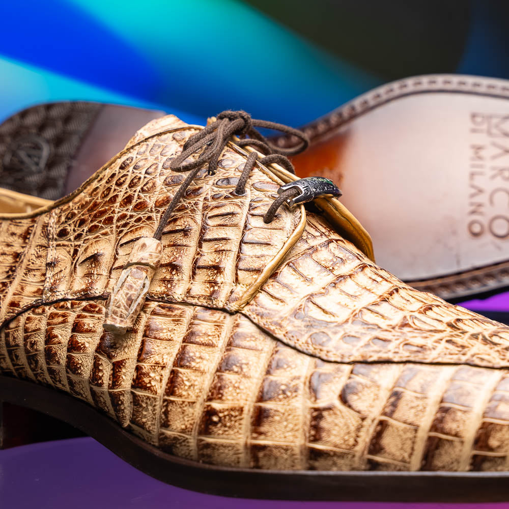 Apricena Genuine caiman Crocodile Dress Derby's Lace Up Rustic Orix